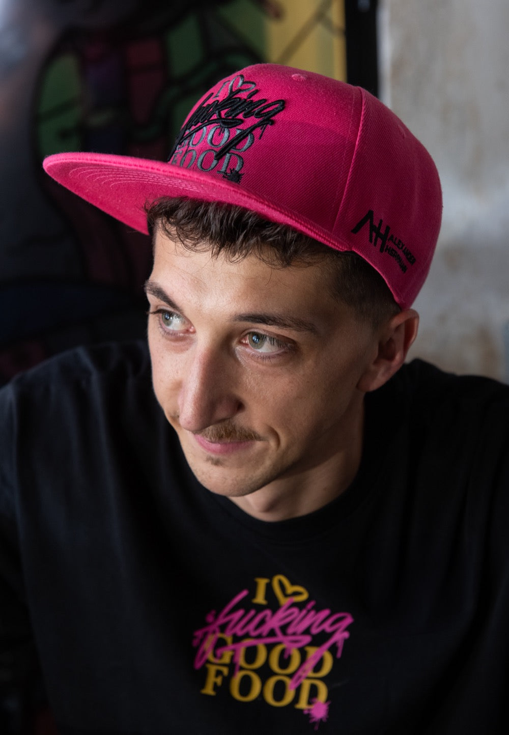 Snapback Cap "I❤︎FGF" - pink/schwarz